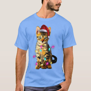 T-shirt Christmas Kitten Xmas Cat Tree Santa Hat Christmas
