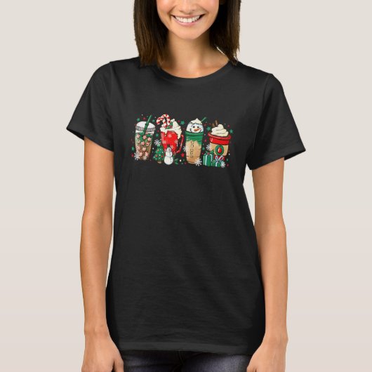 T-shirt Christmas Latte Sweets Drinks Iced Coffee Snowman (Devant)