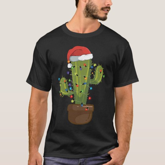 T-shirt Christmas Lights Cactus Santa Hat Xmas Cactus (Devant)