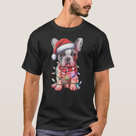 T-shirt Christmas Lights French Bulldog Santa Hat Funny Do (Devant)