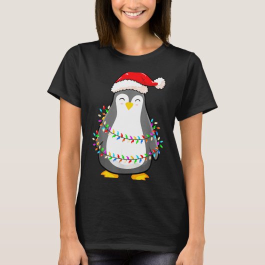 T-shirt Christmas Lights Penguin Wearing Xmas Hat - Pengui (Devant)