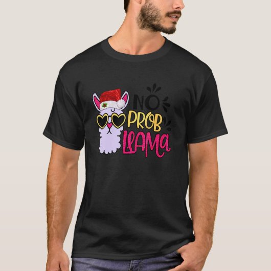 T-shirt Christmas Llama No Prob Llama Santa Hat Holiday (Devant)