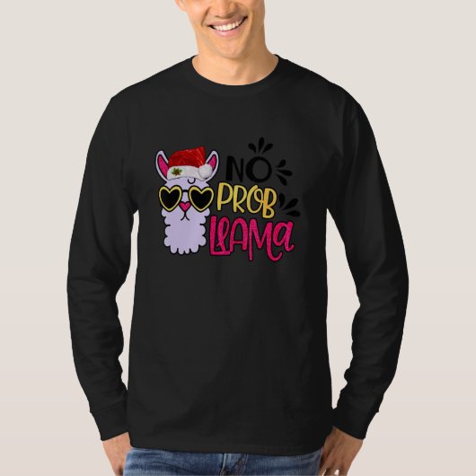 T-shirt Christmas Llama No Prob Llama Santa Hat Holiday (Devant)