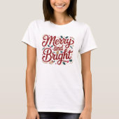 T-shirt Christmas merry and bright pink red modern font (Devant)
