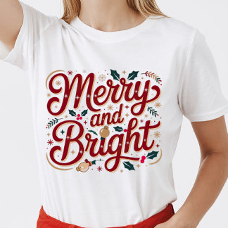 T-shirt Christmas merry and bright pink red modern font