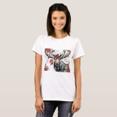T-shirt Christmas Moose With Big Antlers And Poinsettias (Devant entier)