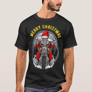 T-shirt Christmas Motorcycle Santa Claus Biker Rider Skull