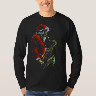 T-shirt Christmas Musical Santa Hat Saxophone Cadeau