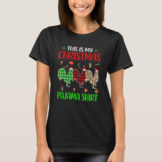 T-shirt Christmas Pajama Chicken  Animals Xmas Tree Lights (Devant)