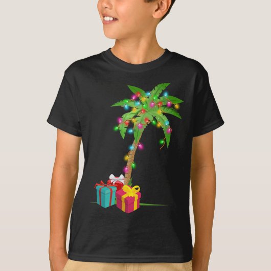 T-shirt Christmas Palm Tree Coconut Lights Beach Hawaii Xm (Devant)