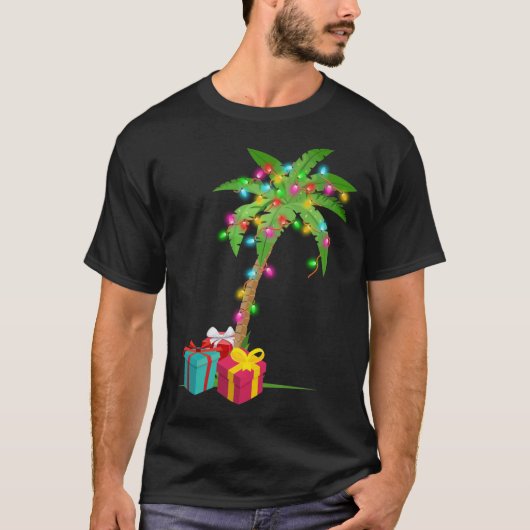 T-shirt Christmas Palm Tree Coconut Lights Beach Hawaii Xm (Devant)