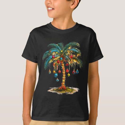 T-shirt Christmas Palm Tree Women Funny Hawaiian Beach Tro (Devant)