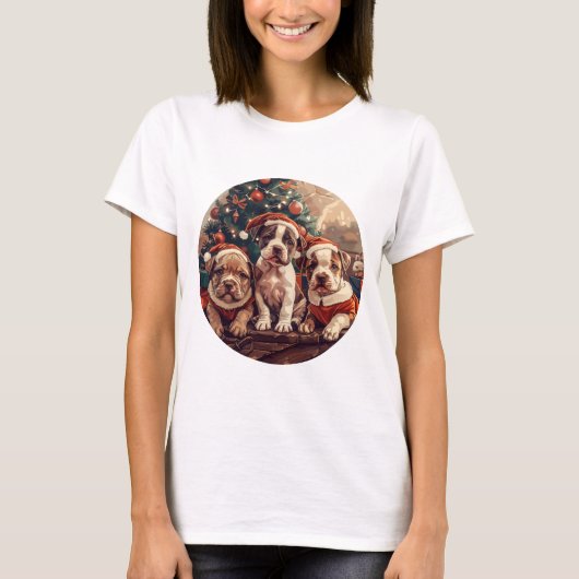 T-shirt Christmas Pit Bull Puppy Dogs (Devant)