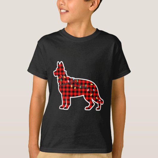 T-shirt Christmas Red And Black Buffalo Plaid German Sheph (Devant)