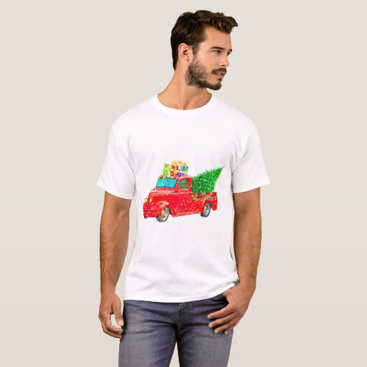 T-shirt Christmas red truck with a Christmas tree and veni (Devant entier)