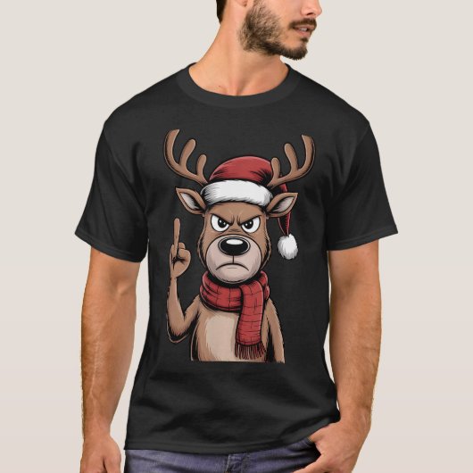 T-shirt Christmas Reindeer Middle Finger Sarcastic Xmas Fu (Devant)