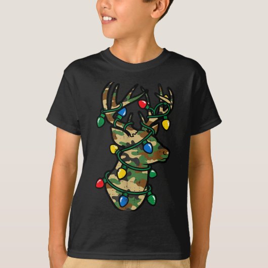 T-shirt Christmas Reindeer Silhouette Camo Xmas Lights Men (Devant)