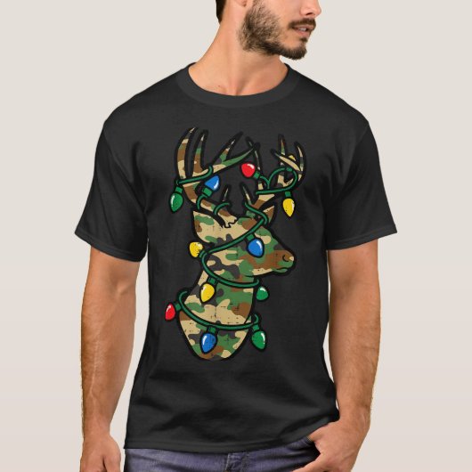 T-shirt Christmas Reindeer Silhouette Camo Xmas Lights Men (Devant)