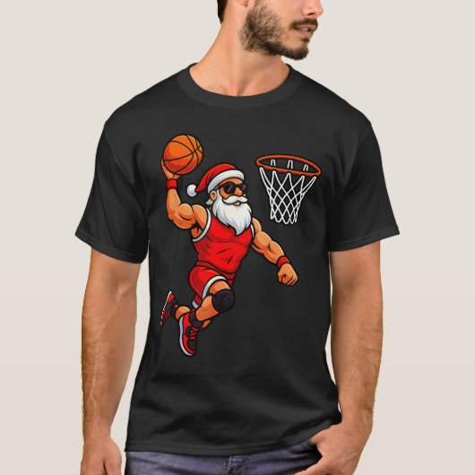 T-shirt Christmas Santa Basketball Player Dunking Basketba (Devant)