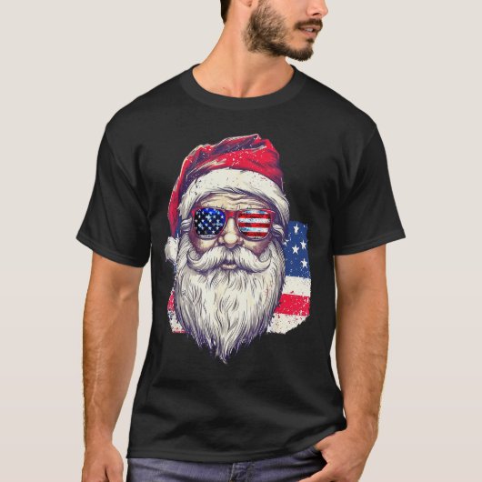 T-shirt Christmas Santa Claus Patriotic Usa Sungles In Jul (Devant)
