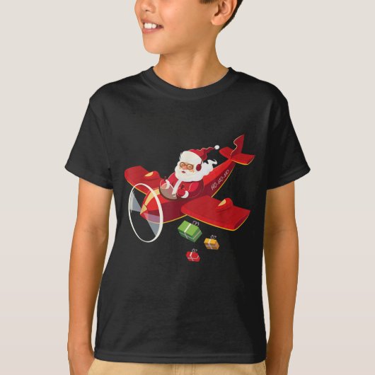 T-shirt Christmas Santa Claus Pilot Flying Airplane (Devant)