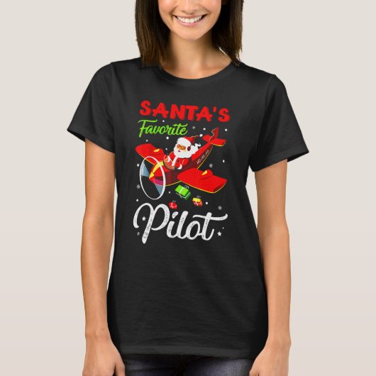 T-shirt Christmas Santa Claus Pilot Flying Airplane (Devant)