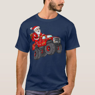 T-shirt Christmas Santa Claus Riding Monster Truck Boys Ki