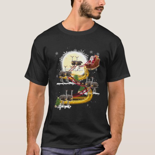 T-shirt Christmas Santa Claus Riding Ostrich Ostrich Xmas  (Devant)