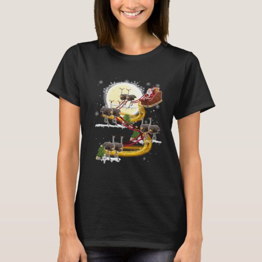 T-shirt Christmas Santa Claus Riding Ostrich Ostrich Xmas (Devant)