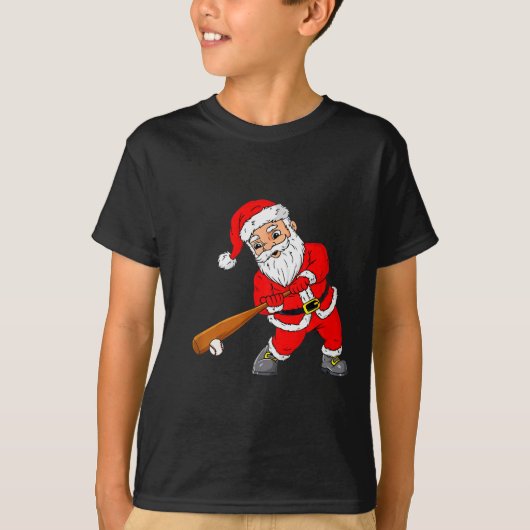 T-shirt Christmas Santa Claus With Baseball Bat Boys Kids (Devant)