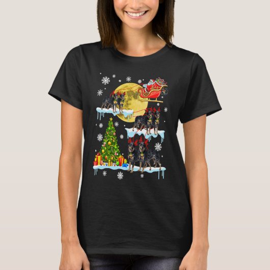T-shirt Christmas Santa Riding Miniature Pinscher Tree Lig (Devant)