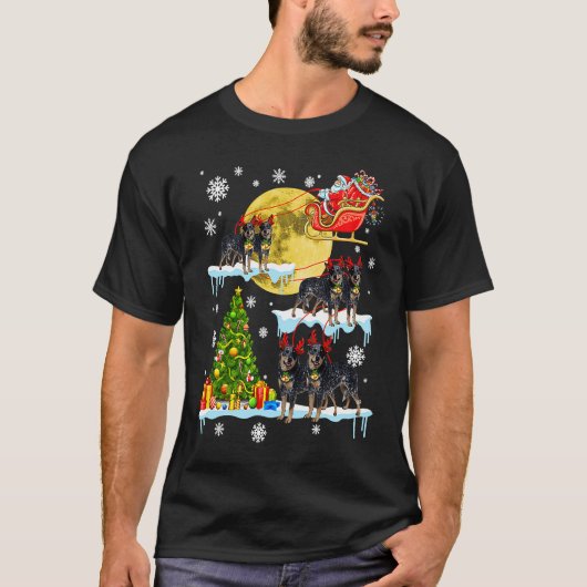 T-shirt Christmas Santa Riding Miniature Pinscher Tree Lig (Devant)
