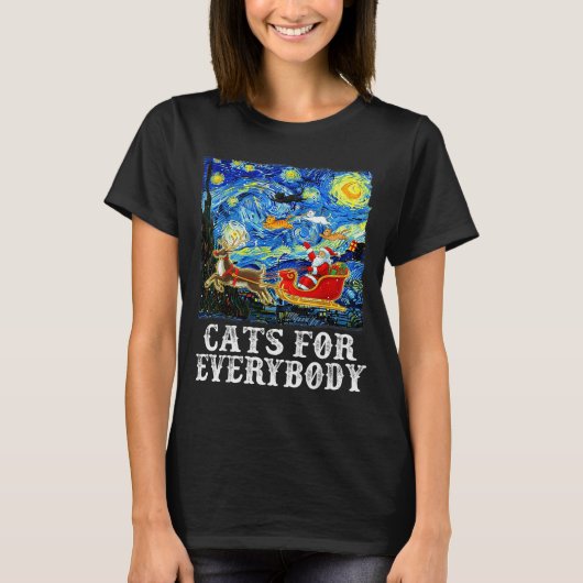 T-shirt Christmas Santa Sleigh Cats For Everybody Starry N (Devant)