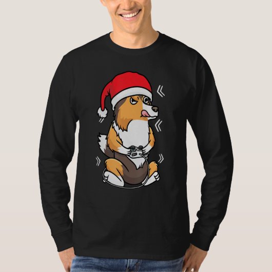 T-shirt Christmas Shetland Sheepdog Shelter Chien Gamer Vi (Devant)