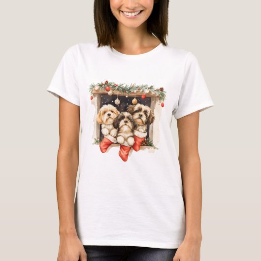 T-shirt Christmas Shih Tzu Dogs (Devant)