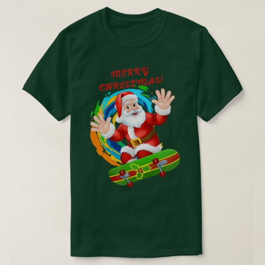 T-shirt Christmas skateboarding santa 146 (Design devant)