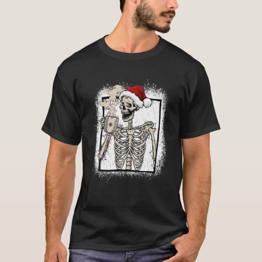 T-shirt Christmas Skeleton Café Vintage Retro Funny (Devant)