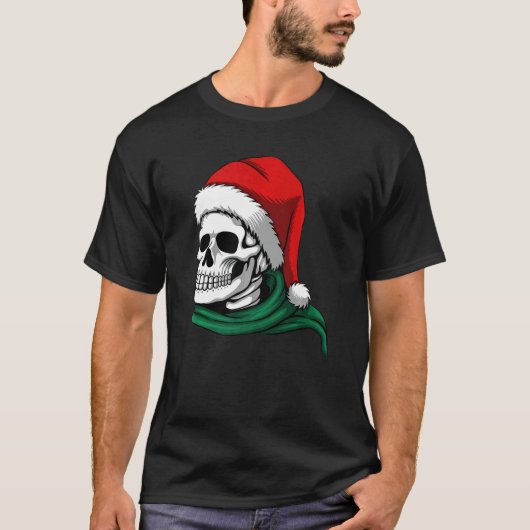 T-SHIRT CHRISTMAS  SKELETON IN A SANTA HAT & SCARF (Devant)