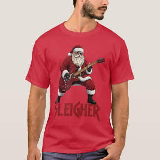 T-shirt Christmas Sleigher Heavy Metal Santa Rock On Xmas 