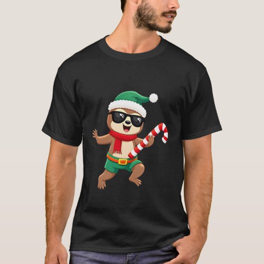 T-shirt Christmas Sloth Elf Peppermint Candy Cane Shirt Gi (Devant)