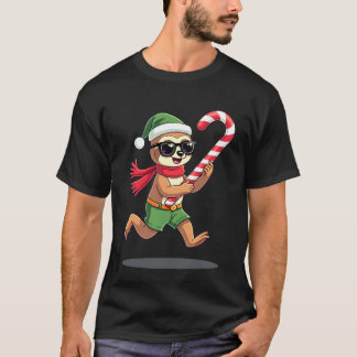 T-shirt Christmas Sloth Elf Peppermint Candy Cane Shirt Gi