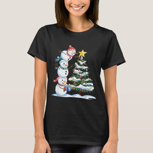 T-shirt Christmas Snowman Christmas Tree Funny Snowman Lov (Devant)