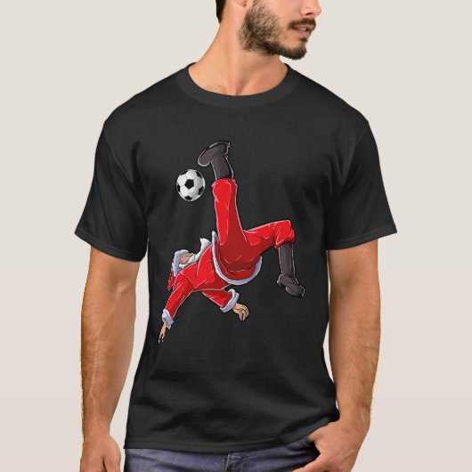 T-shirt Christmas Soccer Santa Funny Bicycle Kick  (Devant)