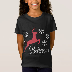 T-Shirt Christmas Spirit Croire Flying Reindeer Snowflake
