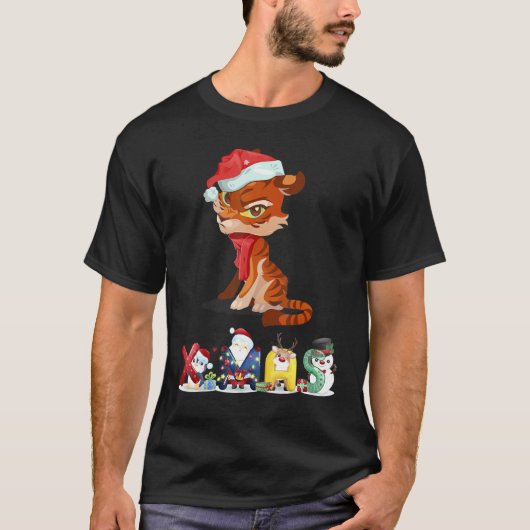 T-shirt Christmas Tiger Face Tree Snow Pajama Xmas 2021 (Devant)