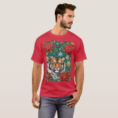 T-shirt Christmas Tiger With Poinsettias & Snowflakes (Devant entier)