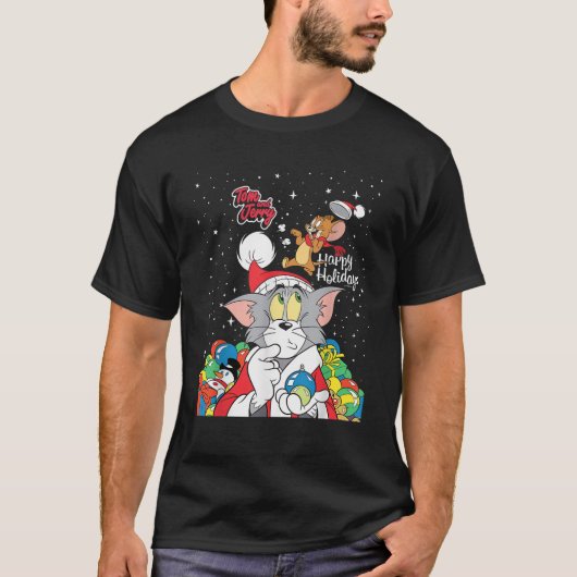 T-shirt Christmas Tom and Jerry Happy Holidays Snowing Gif (Devant)