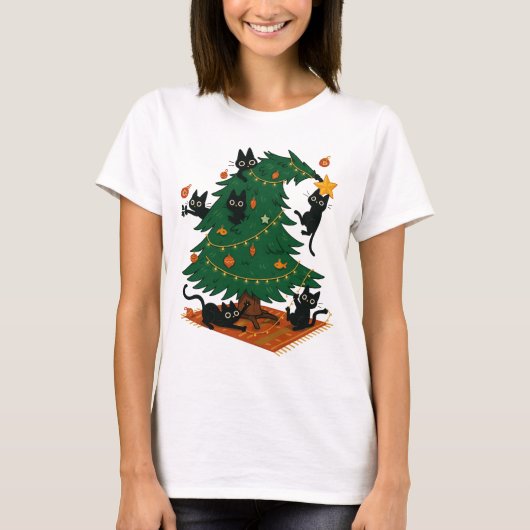 T-shirt Christmas Tree And Cat (Devant)