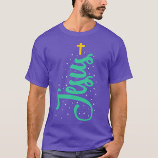 T-shirt Christmas Tree Jesus Christ Christian Cross Nativi