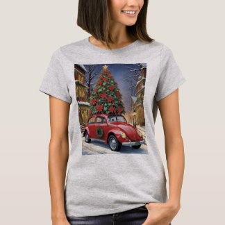 T-shirt Christmas Tree On Top Of Red Hippie Bug Car